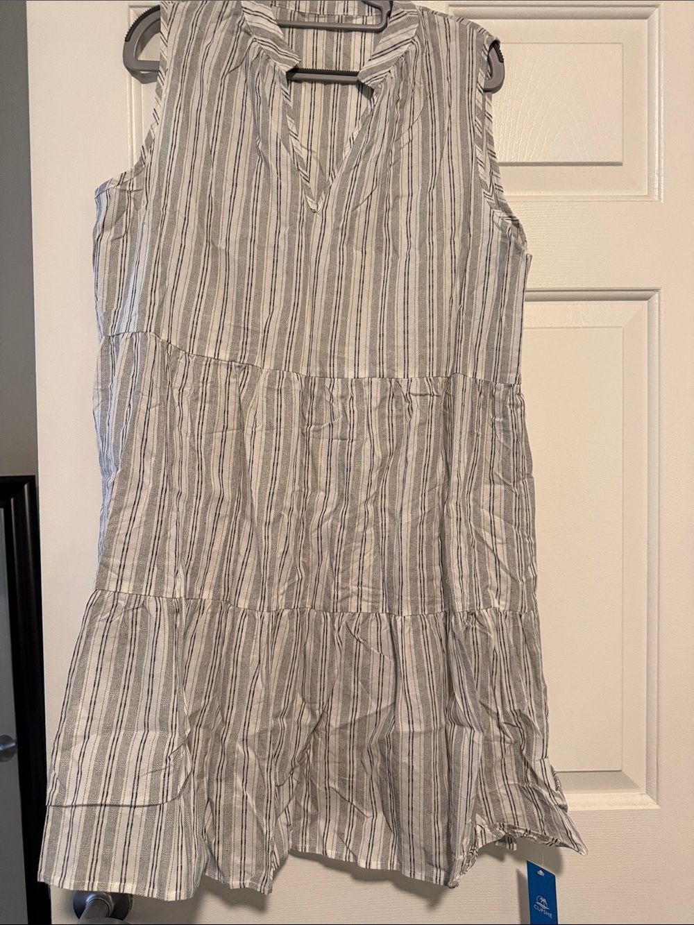 Cupshe Sleeveless Tiered Striped Dress - White & Gray